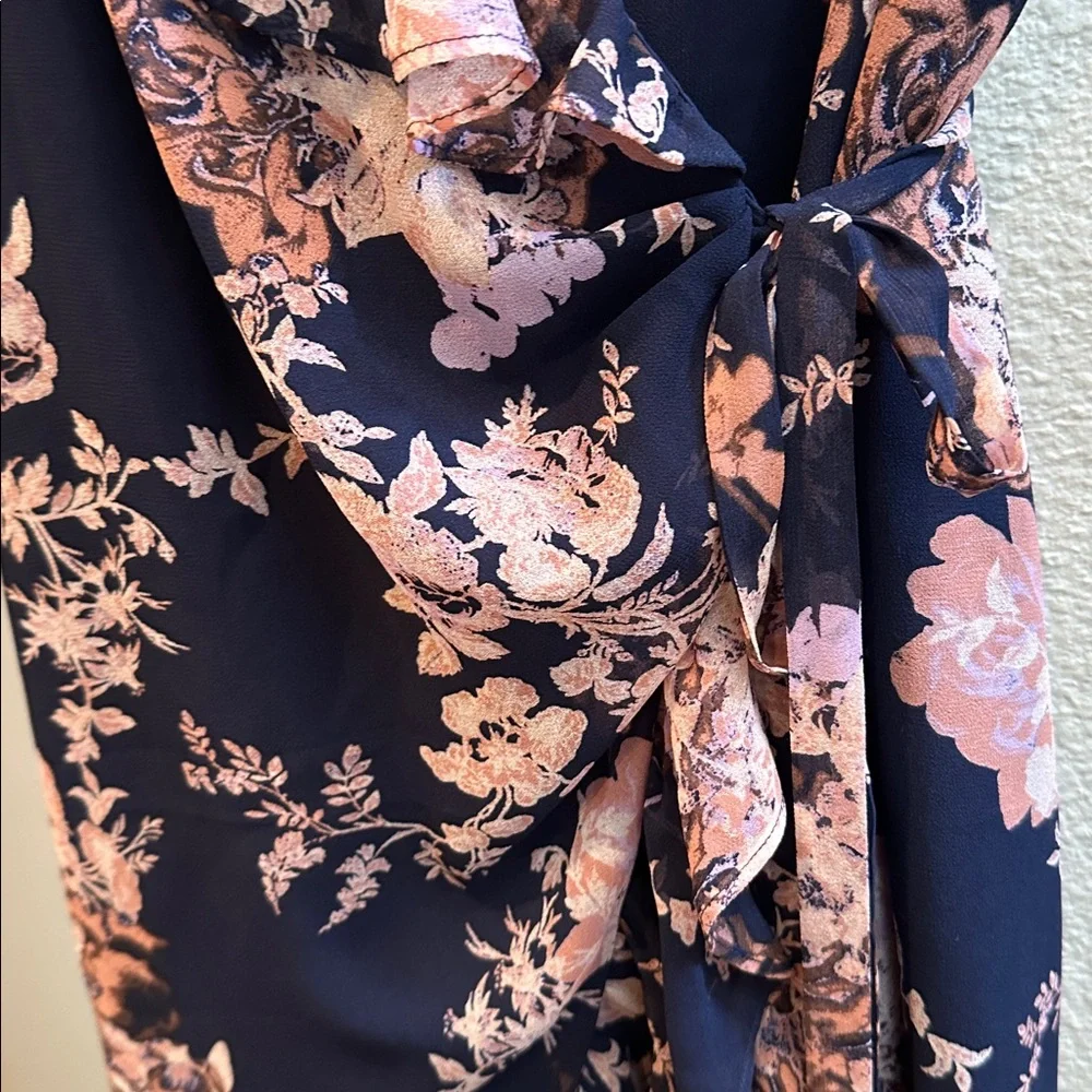 Chelsea28 Floral Ruffle Wrap Midi Dress Navy Romantic Cottagecore